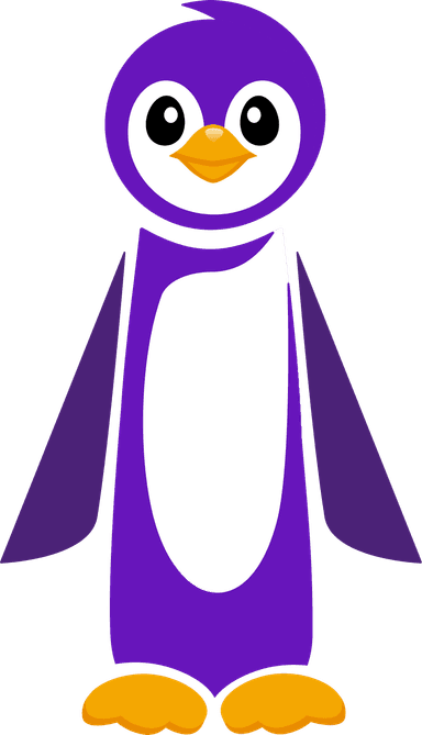 Linni, a purple penguin mascot